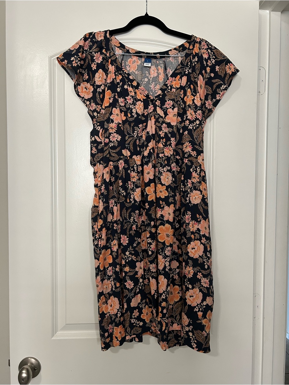 Old Navy. Navy blue Dress with Peach Floral Print
